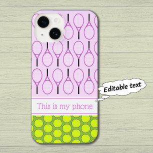 Coque Pour iPhone 14 Motif de tennis nom personnalisé rose vert
