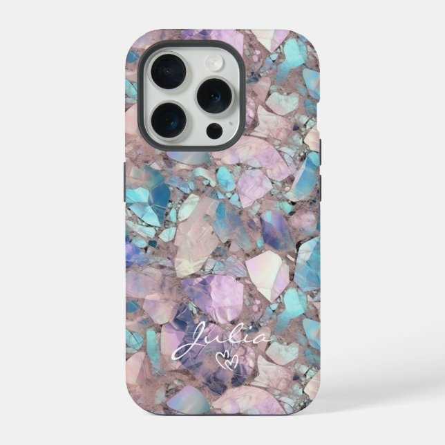 Coque iPhone Motif de texture pastel en pierre d'opale pour iPh (Verso)