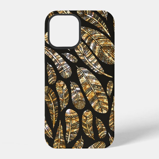 Coque iPhone Motif de texture transparente de plume dorée lumin (Verso)