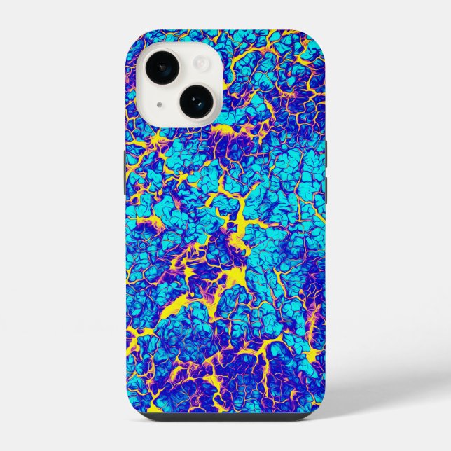 Coque iPhone Motif de texture unique bleu et jaune (Verso)