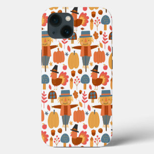 Etui iPhone 13 Motif de Thanksgiving avec dinde et épouvantail