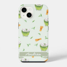 Motif de thé vert à la crème de chat