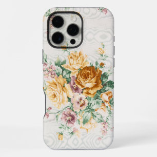 Coque iPhone 16 Pro Max Motif de tissu floral antique