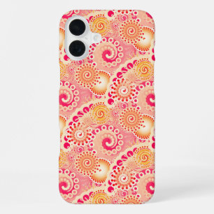 Coque iPhone 16 Plus Motif de tourbillon fractal, corail, pêche