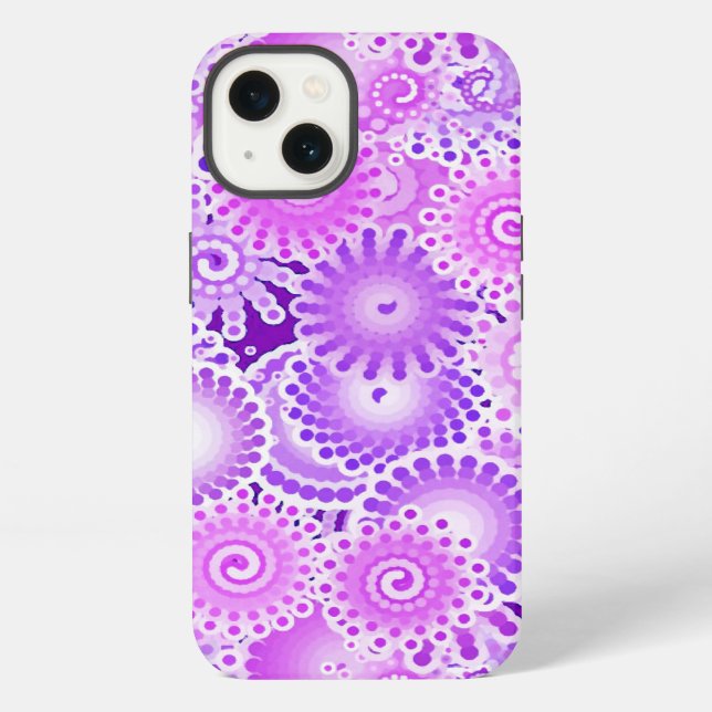 Coque iPhone Motif de tourbillon fractal, nuances de violet (Verso)