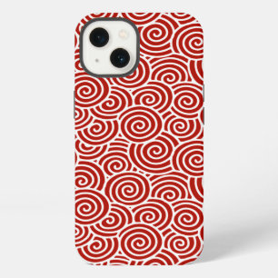 Etui iPhone 13 Motif de tourbillon japonais - rouge profond et bl