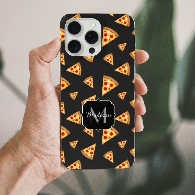Coque iPhone Motif de tranches de pizza cool et amusant monogra (Créateur téléchargé)