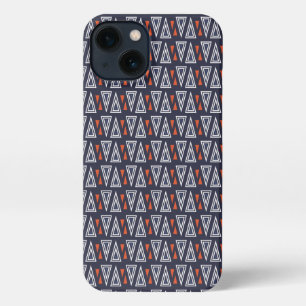 Etui iPhone 13 Motif de triangles géométriques bleu foncé et roug