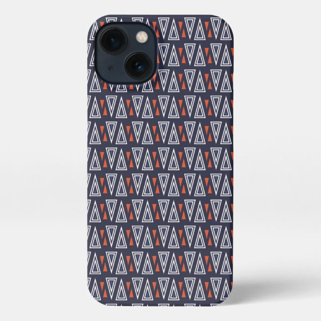 Coque iPhone Motif de triangles géométriques bleu foncé et roug (Verso)
