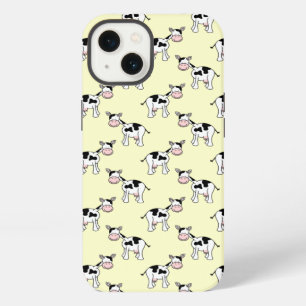 Etui iPhone 13 Motif de vache noir et blanc sur jaune clair