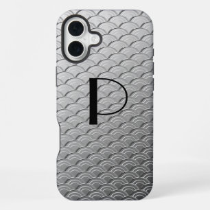 Coque iPhone 16 Plus Motif de vague Art Déco - argent métallisé