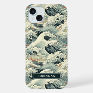 Coque iPhone 15 Plus Motif de vague japonaise monogrammé