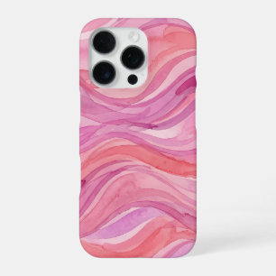 Coque iPhone 16 Pro Motif de vagues à l'aquarelle rose