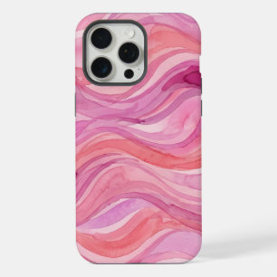 Coque iPhone 15 Pro Max Motif de vagues à l'aquarelle rose