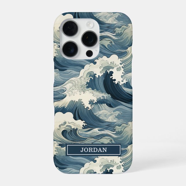 Coque iPhone Motif de vagues japonaises Monogrammé (Verso)