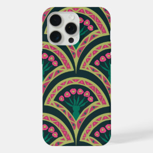 Coque iPhone 15 Pro Max Motif de ventilateur floral rose et vert