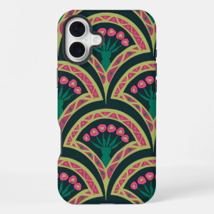 Coque iPhone 16 Plus Motif de ventilateur floral rose et vert