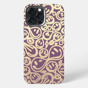 Etui iPhone 13 Pro Max Motif de visage souriant sourire or lavande modern