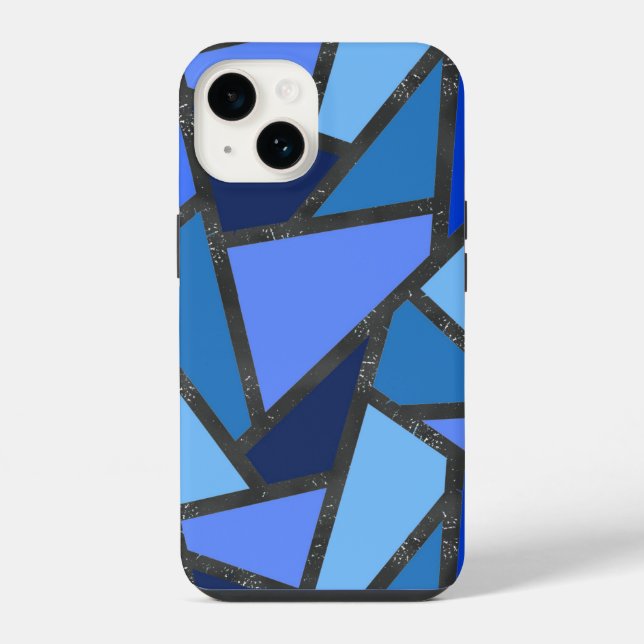 Coque iPhone Motif de vitrail aux nuances de bleu (Verso)