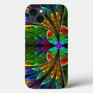 Etui iPhone 13 Motif de vitrail floral abstrait
