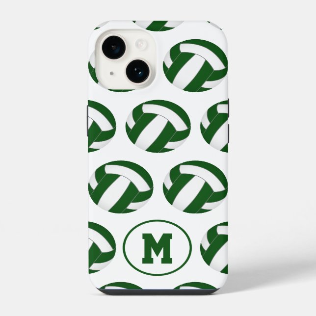 Coque iPhone motif de volleyballs vert blanc avec son monogramm (Verso)