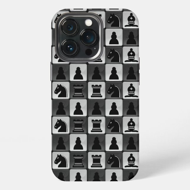 Coque iPhone Motif d'échecs monochrome (Dos)