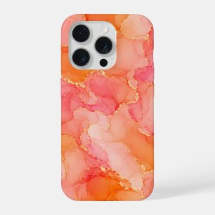 Coque iPhone 15 Pro Motif d'encre alcoolique rose orange