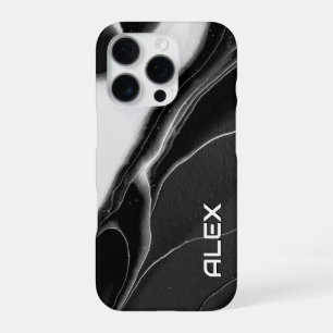 Coque iPhone 16 Pro Motif d'encre marbrée noir et blanc - Moderne