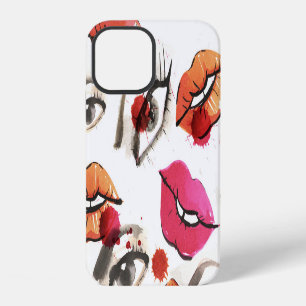 Coque iPhone 12 Motif des yeux et des lèvres aquarelles