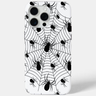 Coque iPhone 15 Pro Max Motif d'Halloween Black White araignées