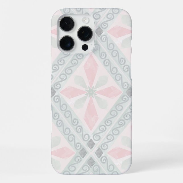 Coque iPhone Motif diamant pastel vert et rose (Verso)