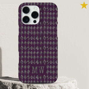 Coque iPhone 16 Pro Max Motif diamant personnalisé gribouillé gris violet