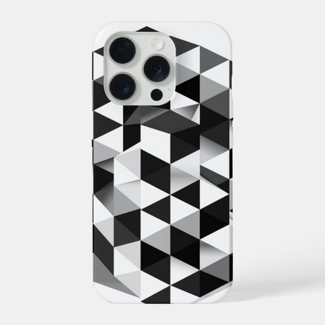 Coque iPhone Motif d'illusion monochrome de cube géométrique 3D (Verso)