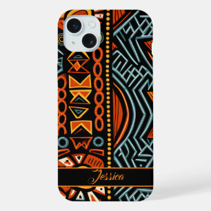 Coque iPhone 15 Plus Motif d'impression africain Nom personnalisé