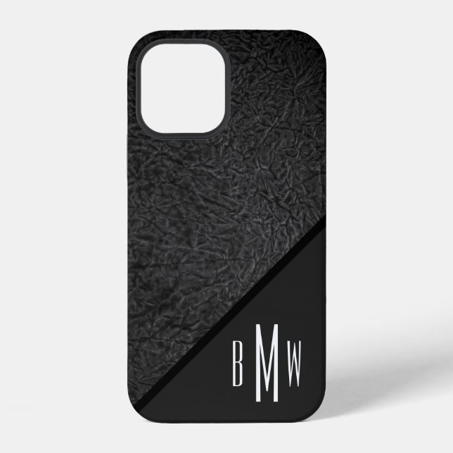 Coque iPhone Motif d'impression de monogramme moderne noir pour (Verso)