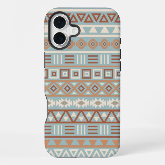 Coque iPhone Motif d'influence aztèque bleues crèmes et terres  (Verso)