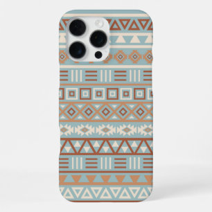 Coque iPhone 16 Pro Max Motif d'influence aztèque bleues crèmes et terres