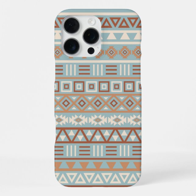 Coque iPhone Motif d'influence aztèque bleues crèmes et terres  (Verso)