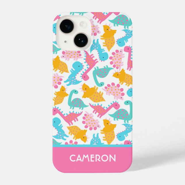 Coque iPhone Motif Dinosaur rose et Turquoise (Verso)