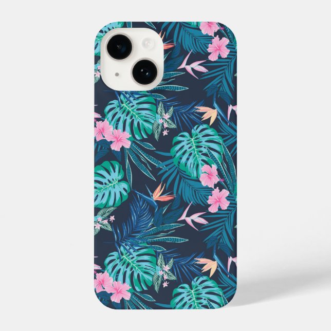 Coque iPhone Motif du Jardin des Fleurs Tropicales Bleues (Verso)