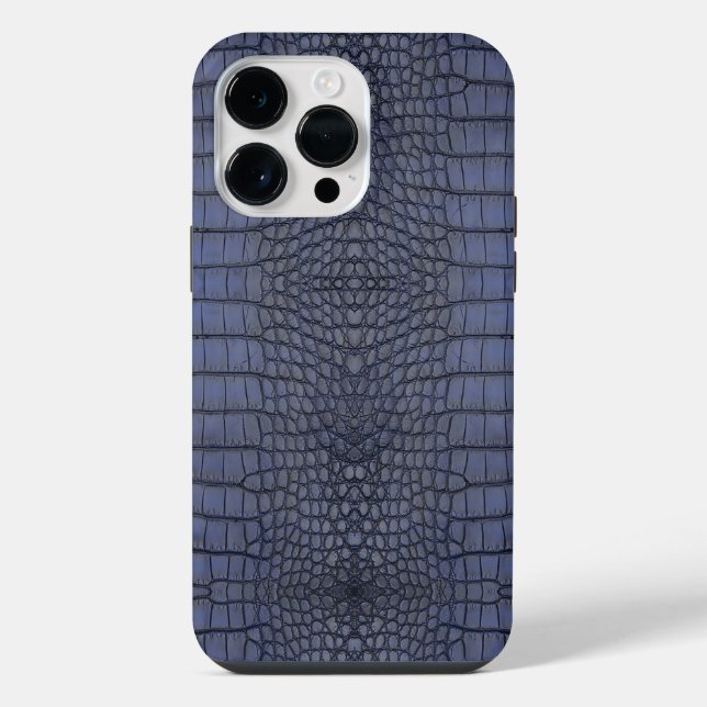 Coque iPhone Motif en cuir d'alligator faux imprimé bleu (Verso)