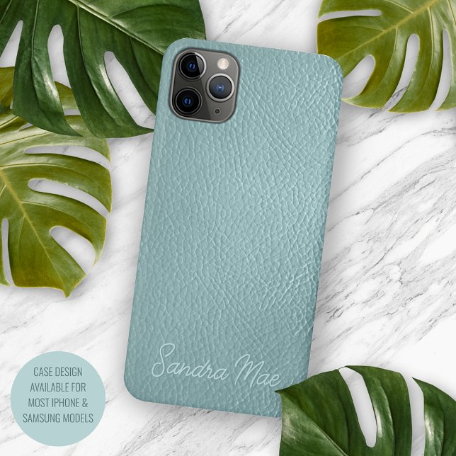 Coque iPhone Motif en cuir vert Aqua Classé Personnalisé (Créateur téléchargé)
