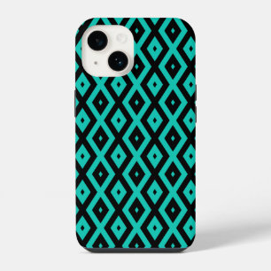 Coque Pour iPhone 14 Motif en diamant noir et turquoise