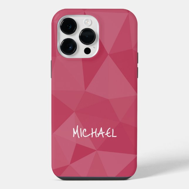 Coque iPhone Motif en maille géométrique rose clair Nom personn (Verso)