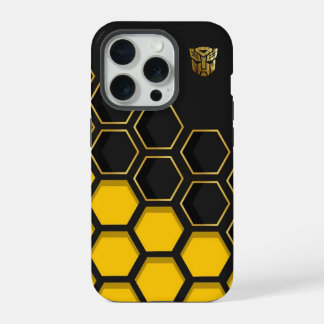 Coque iPhone 15 Pro Motif en nid d'abeille jaune et noir moderne perso