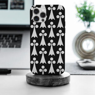 Coque iPhone 15 Pro Max Motif Ermine, Motif médiéval, Blanc sur Noir