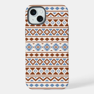 Coque iPhone 15 Plus Motif Essence Aztèque II Crème Bleu Rouille