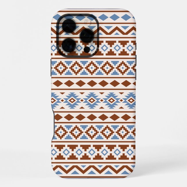 Coque iPhone Motif Essence Aztèque II Crème Bleu Rouille (Verso)