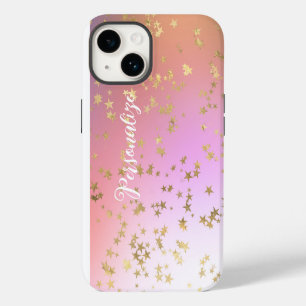 Coque Pour iPhone 14 Motif étoilé dégradé pêche violet or