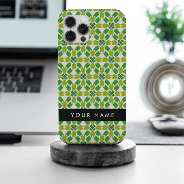 Coque iPhone Motif feuille, Feuilles verts, votre nom (Créateur téléchargé)